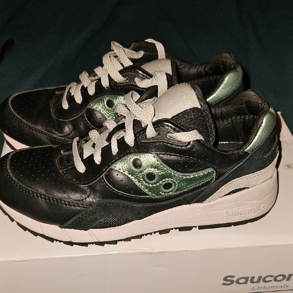 Saucony All Leather Black Teal And Grey Athletic Shoes - Picture 4 of 6